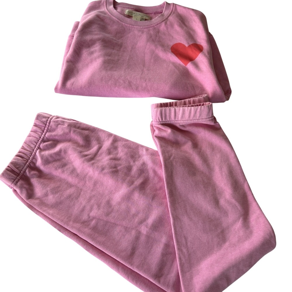 Saltwater Luxe Pink Heart Lounge Jogger Set Sweatshirt Pants Small/Medium NWT